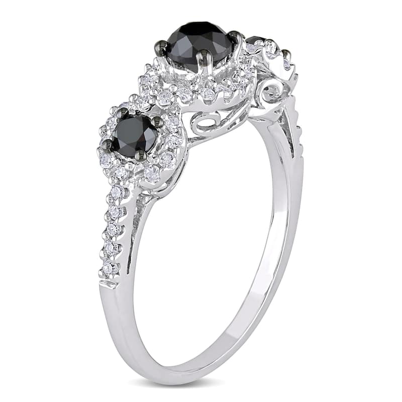 Miadora 1 CT Black and White Diamond TW 3 Stone Ring 10k White Gold GH I2;I3 Black Rhodium Plated