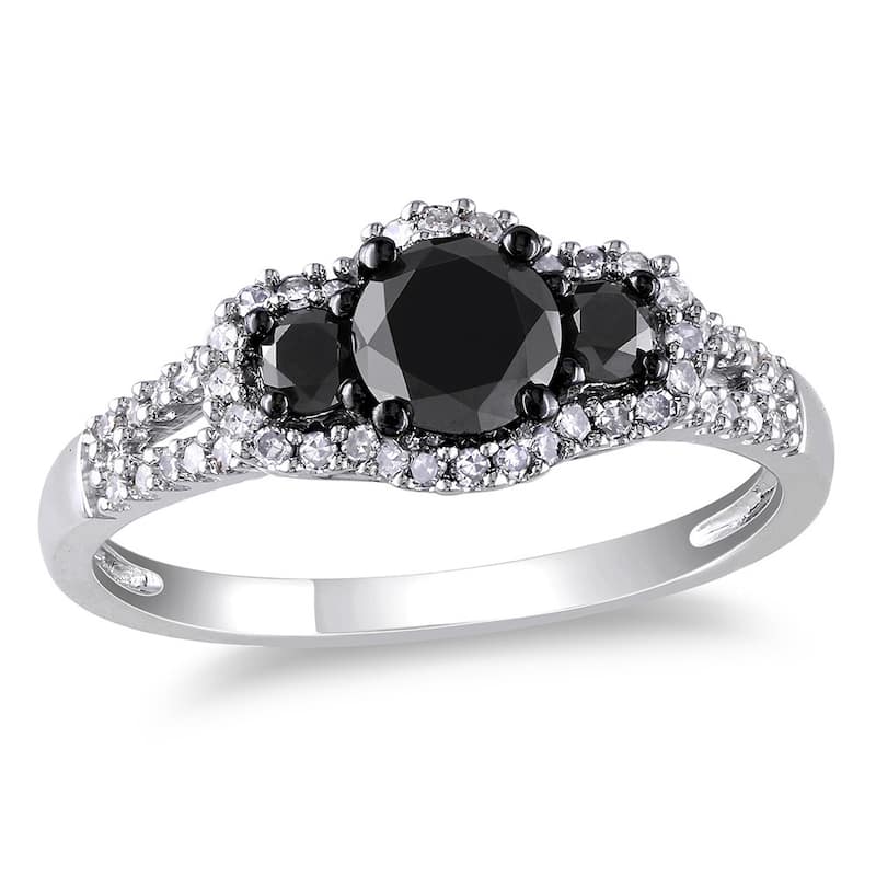 Miadora 10k Gold 1ct TDW Black-and-white Round Diamond Halo Ring