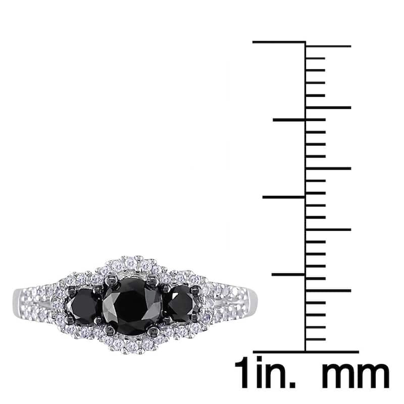 Miadora 10k Gold 1ct TDW Black-and-white Round Diamond Halo Ring