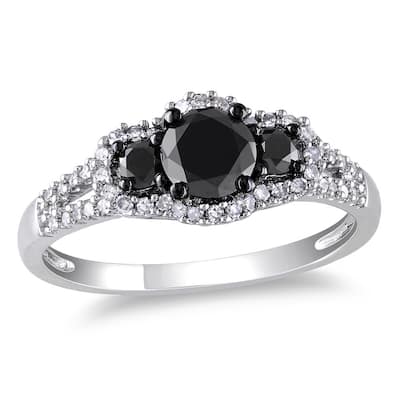 Miadora 10k Gold 1ct TDW Black-and-white Round Diamond Halo Ring