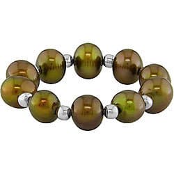 Miadora Silver and Elastic Multi-colored Cultured Freshwater Pearl Rings (Set of 7) (4-5 mm)