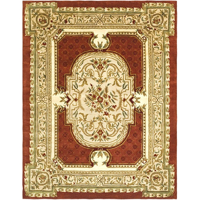 Handmade Classic Burgundy/ Beige Wool Rug (76 X 96)