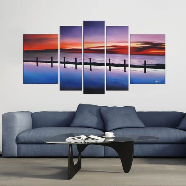 'Pier' Hand-painted Oil 5-piece Canvas Art Set - Overstock - 4512210