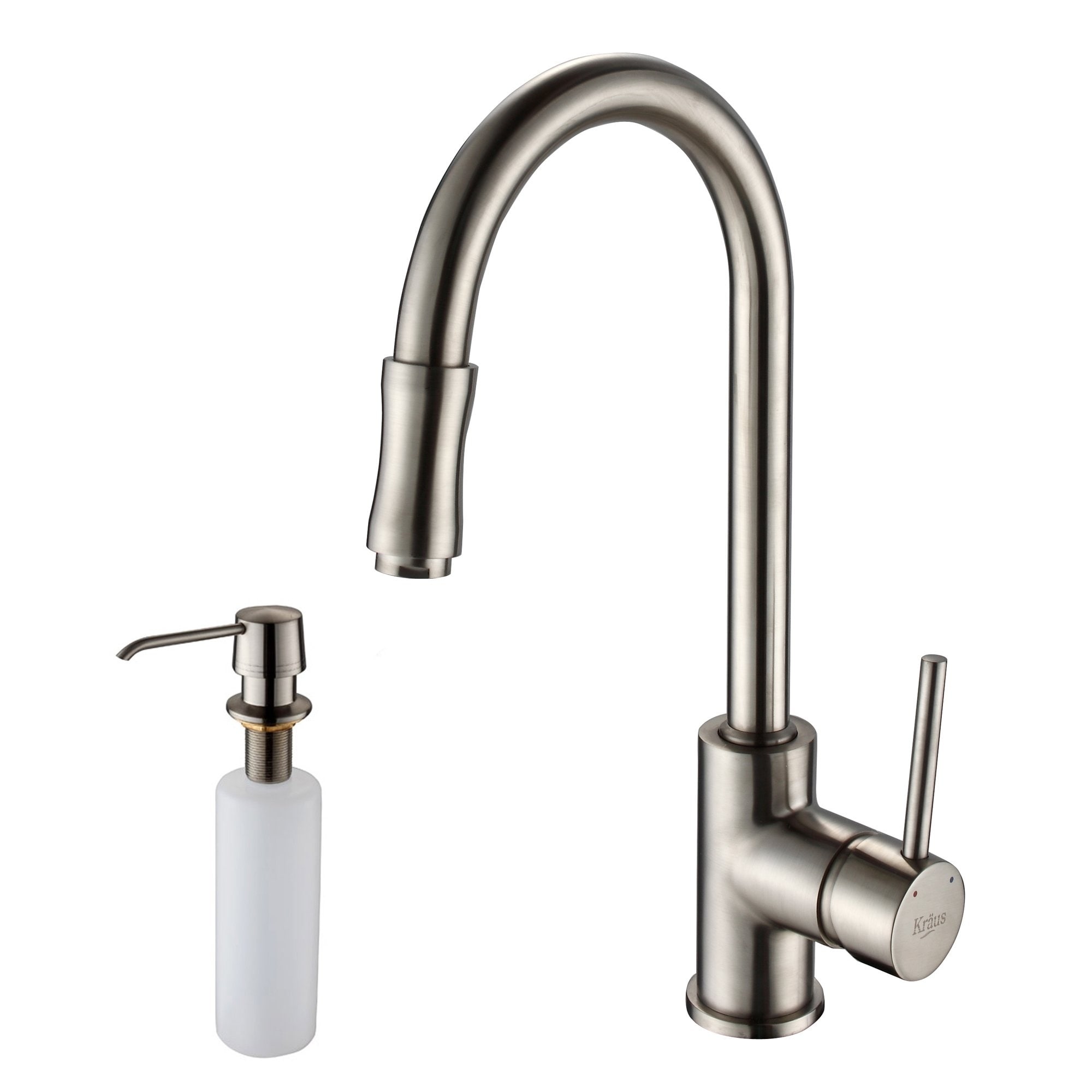 Kraus Sat in Nickel Pull out Sprayer Kitchen Faucet And Dispenser