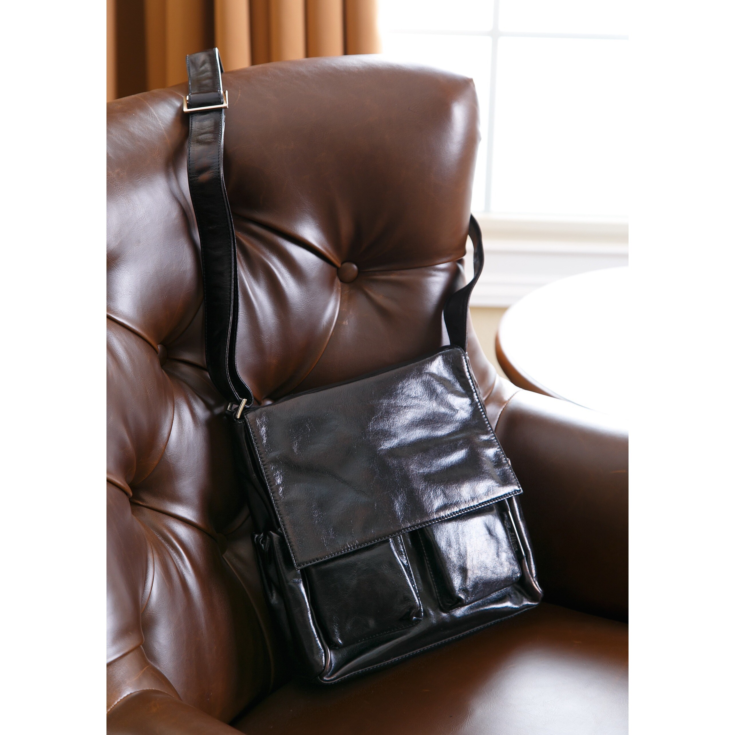 Cosmo Italian Leather Handbag with Exterior Pockets Free