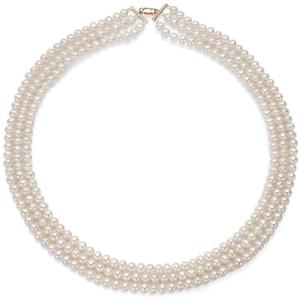 DaVonna 14k Gold White FW Pearl 16-inch Triple-strand Necklace (4.5-5 mm)