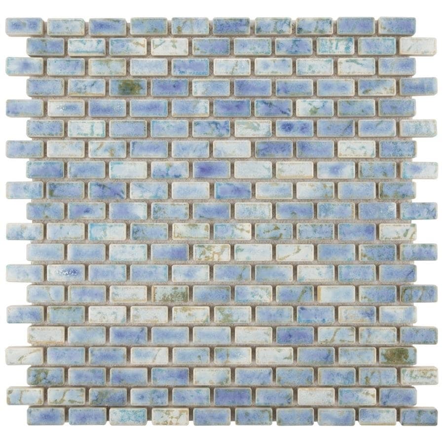 Somertile 11.75x11.75 in Samoan Subway 0.5x1 in Neptune Blue Porcelain Tile (pack Of 10)