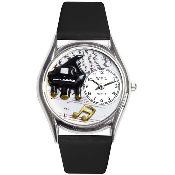 Whimsical Women's Music Piano Theme Black Leather Strap Watch Whimsical Women's Whimsical Watches