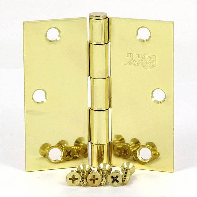 Stone Mill 3.5-inch Polished Brass Square Corners Door Hinge