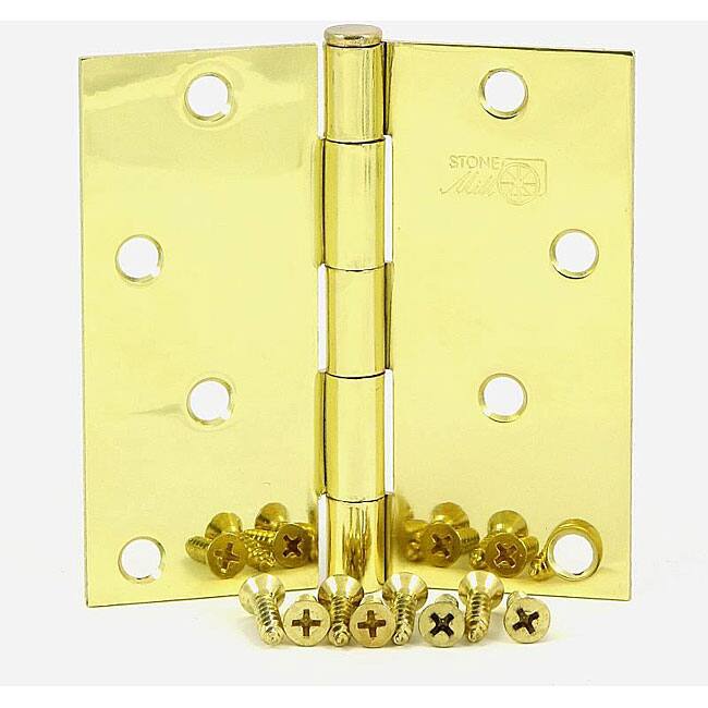 Stone Mill 4-inch Polished Brass Square Corner Door Hinges