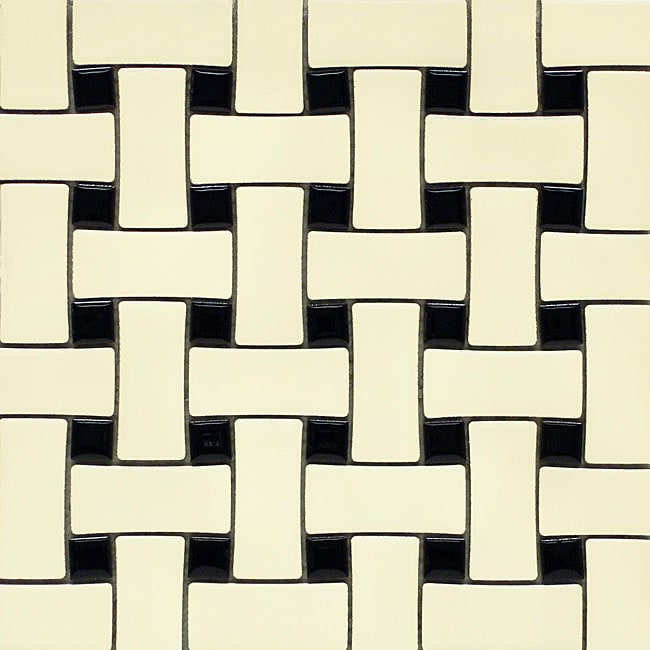 SomerTile 9.75x9.75 in Basket Weave 1x2.5 in Bone/Black Porcelain 