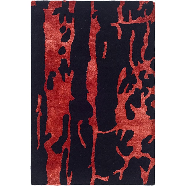 Handmade Soho Deco Black/ Red New Zealand Wool Rug (2 X 3)