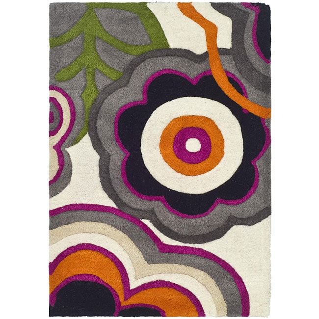 Handmade Soho Flower Power Ivory/ Multi N. Z. Wool Rug (2 X 3)