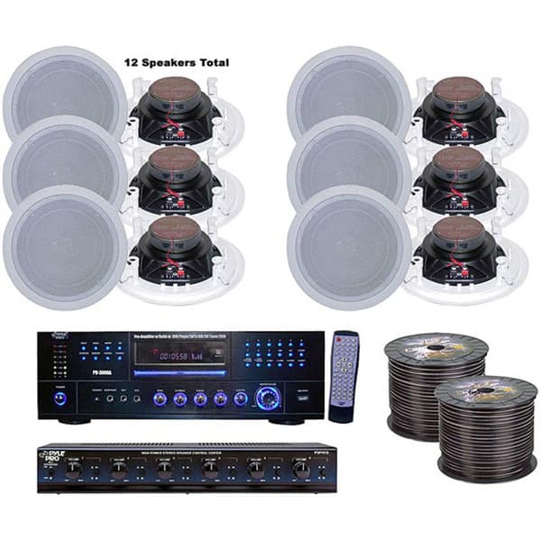 Pyle 6 Room Home In Ceiling Speakers And Amp System