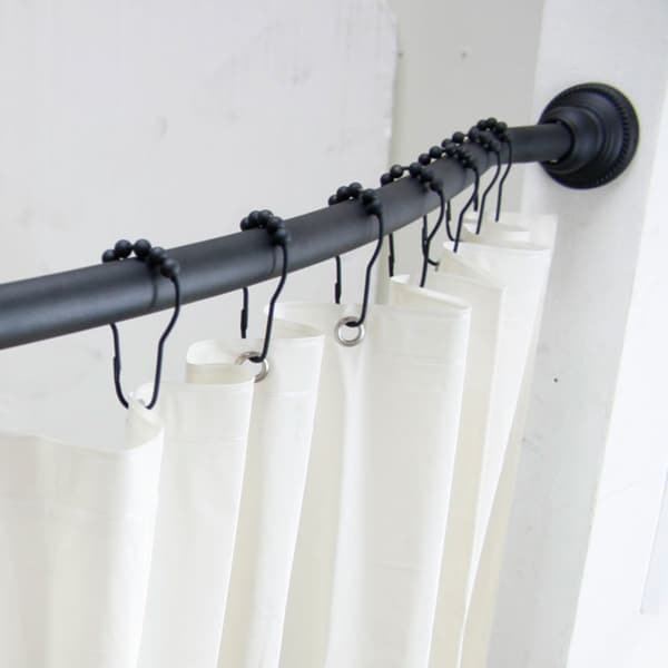 Curved Adjustable Shower Rod with Vinyl Shower Liner and Hooks Set by