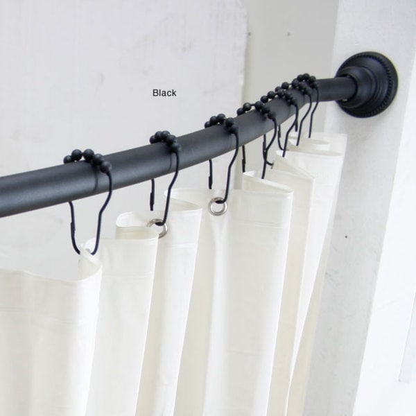 Curved Adjustable Shower Rod with Vinyl Shower Liner and Hooks Set by Elegant Home Fashions 
