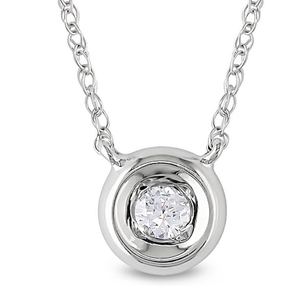 Miadora 10k White Gold 1/10ct TDW Diamond Solitaire Necklace (H I, I2 I3) Miadora Diamond Necklaces