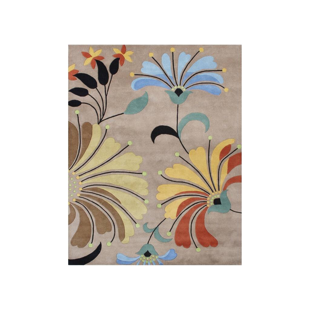 Hand-tufted Metro Flower Beige Wool Rug - 8' x 10'