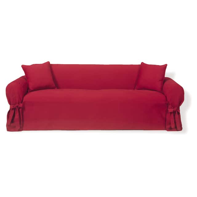 Classic Slipcovers Brushed Twill Sofa Slipcover - Red