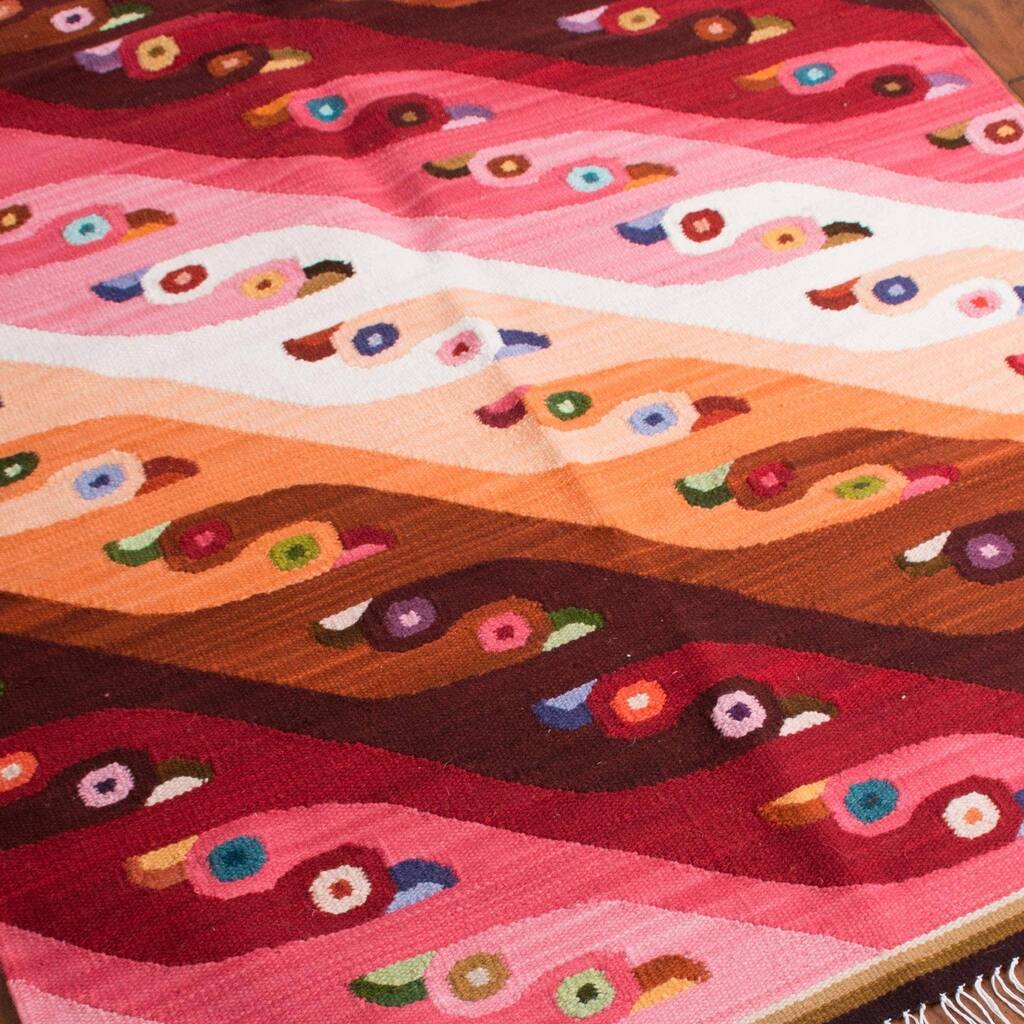 Handmade Royal Flamingos Wool rug (4x5) - N/A