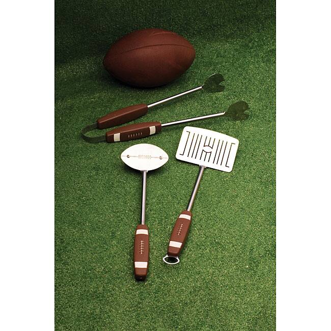 Stainless Steel Football-theme 3-piece Barbecue Grill Tool Set - Silver