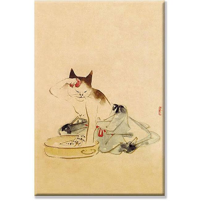 'Japanese Cat Bathing' Gallery-wrapped Canvas Art