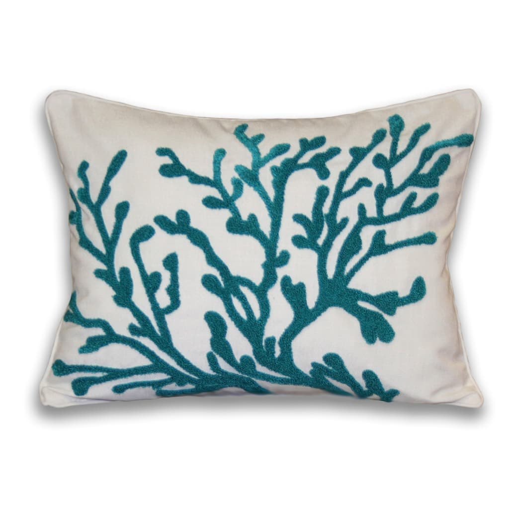 Dory Coral Embroidered Towel-stitch Pillow