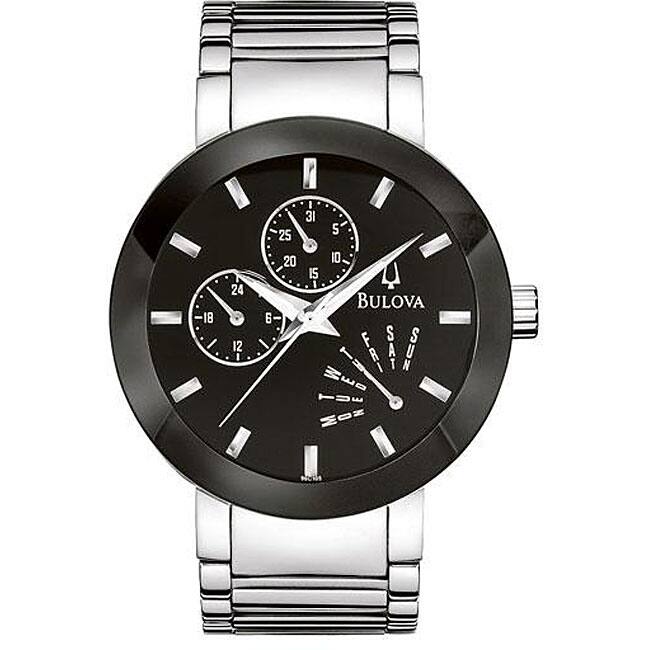Bulova Men's Stainless Steel Black Dial Watch