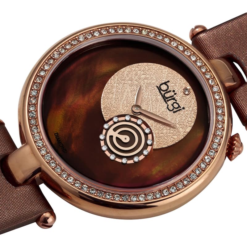 Burgi Women's Diamond-accented Brown Strap Watch
