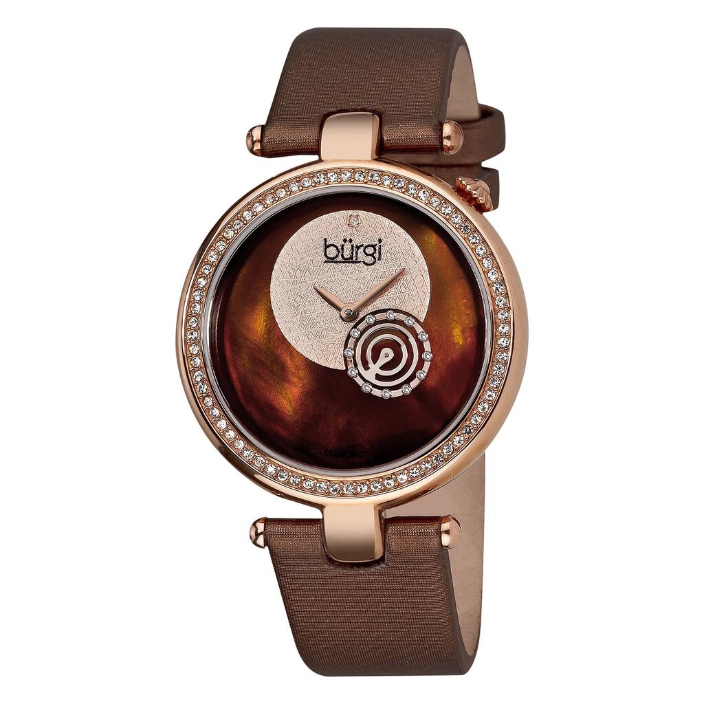 Burgi Women's Diamond-accented Brown Strap Watch