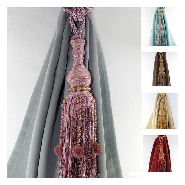 Aurora Home Two Knitted Drapery Tassel Tie Backs