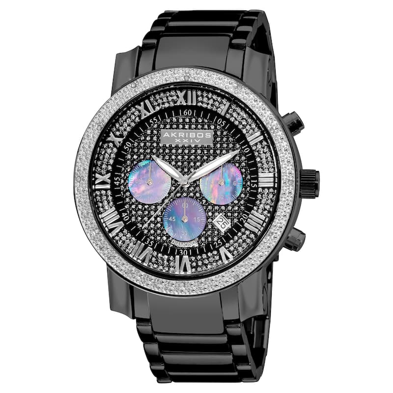 Akribos XXIV Men's Diamond-accented Black Chronograph Bracelet Watch
