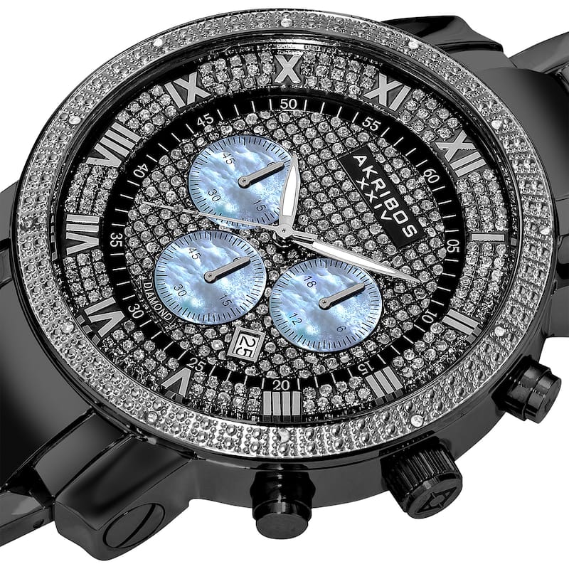 Akribos XXIV Men's Diamond-accented Black Chronograph Bracelet Watch