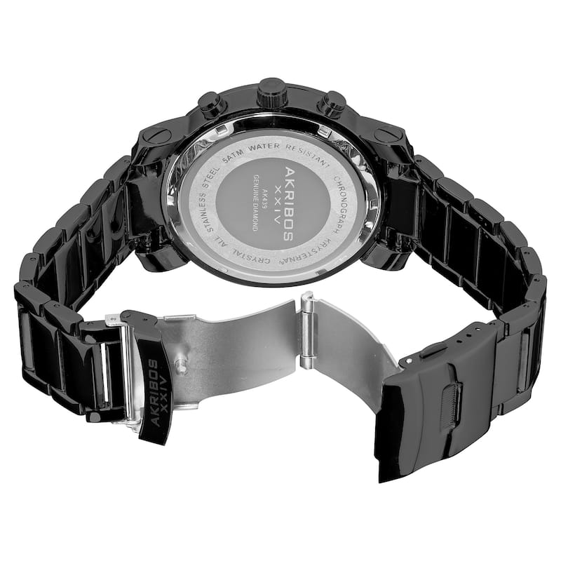 Akribos XXIV Men's Diamond-accented Black Chronograph Bracelet Watch