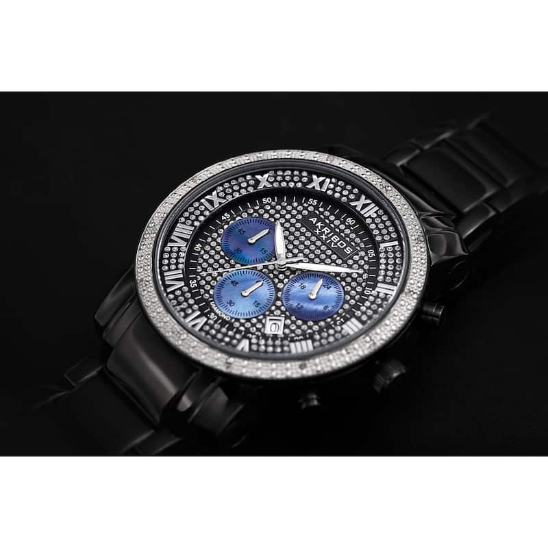 Akribos XXIV Men's Diamond-accented Black Chronograph Bracelet Watch
