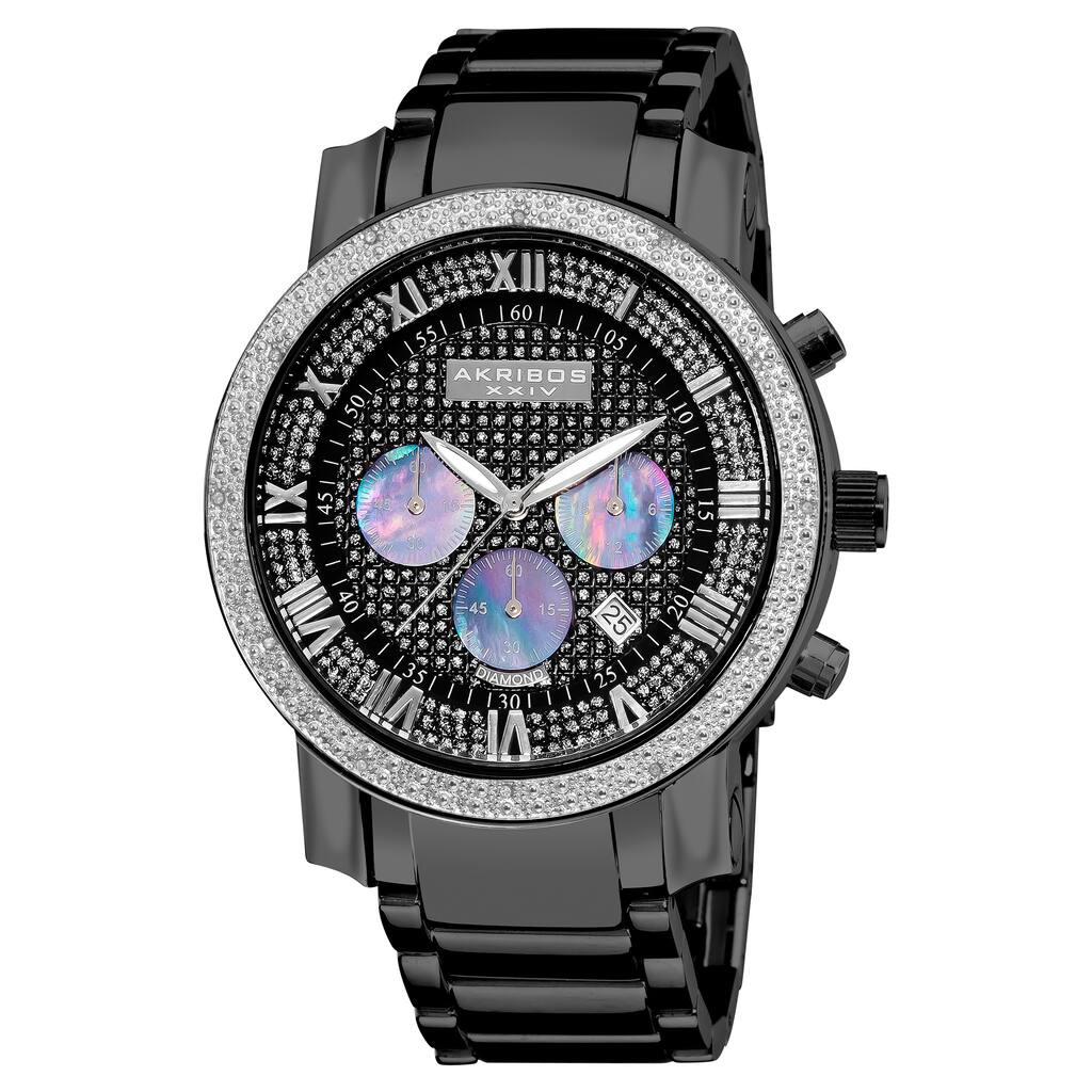 Akribos XXIV Men's Diamond-accented Black Chronograph Bracelet Watch