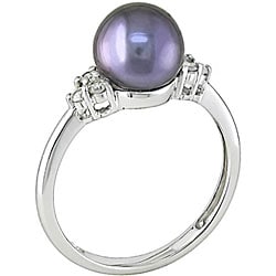 Miadora 10k Gold Black Akoya Pearl and 1/8ct TDW Diamond Ring (I J, I1 I2) (7.5 8 mm) Miadora Pearl Rings