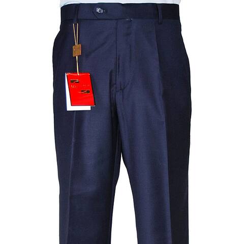 Men's Navy Blue Flat-front Wool Dress Pants