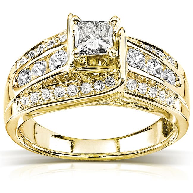 Kobelli 0.88 Carats Natural Diamond 14k Solid Gold Multi-row Princess Layered Classic Engagement Ring - 4 - Yellow