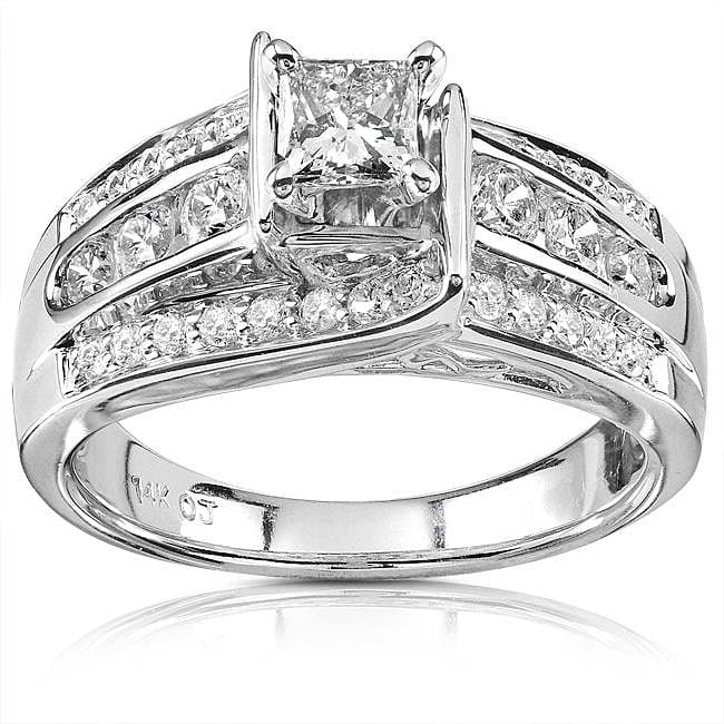 Kobelli 0.88 Carats Natural Diamond 14k Solid Gold Multi-row Princess Layered Classic Engagement Ring - 4 - White