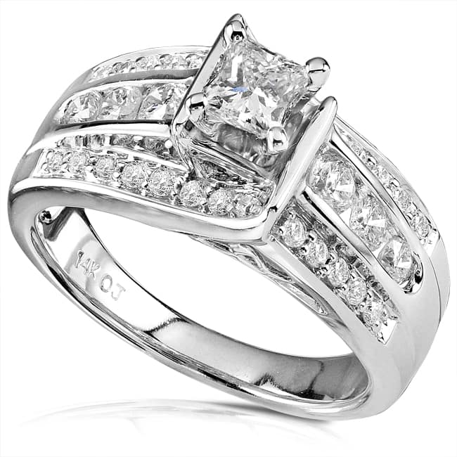 Kobelli 0.88 Carats Natural Diamond 14k Solid Gold Multi-row Princess Layered Classic Engagement Ring
