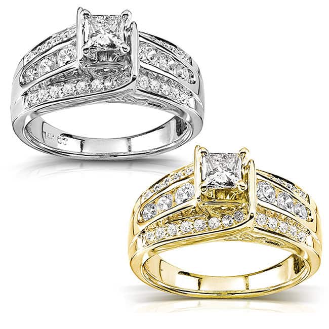 Kobelli 0.88 Carats Natural Diamond 14k Solid Gold Multi-row Princess Layered Classic Engagement Ring