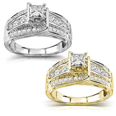 Kobelli 0.88 Carats Natural Diamond 14k Solid Gold Multi-row Princess Layered Classic Engagement Ring