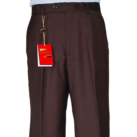 Men's Brown Single-pleat Wool Dress Pants