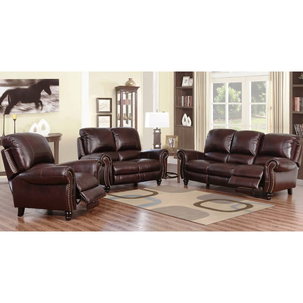 Abbyson Madison Top Grain Leather Pushback Reclining Sofa Set