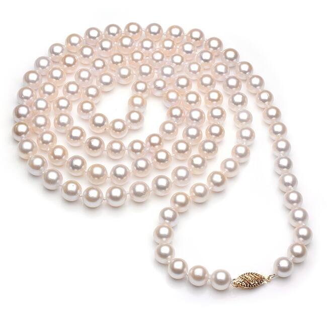 DaVonna 14k Gold White Akoya Pearl High Luster 30-inch Necklace (6.5-7 mm)
