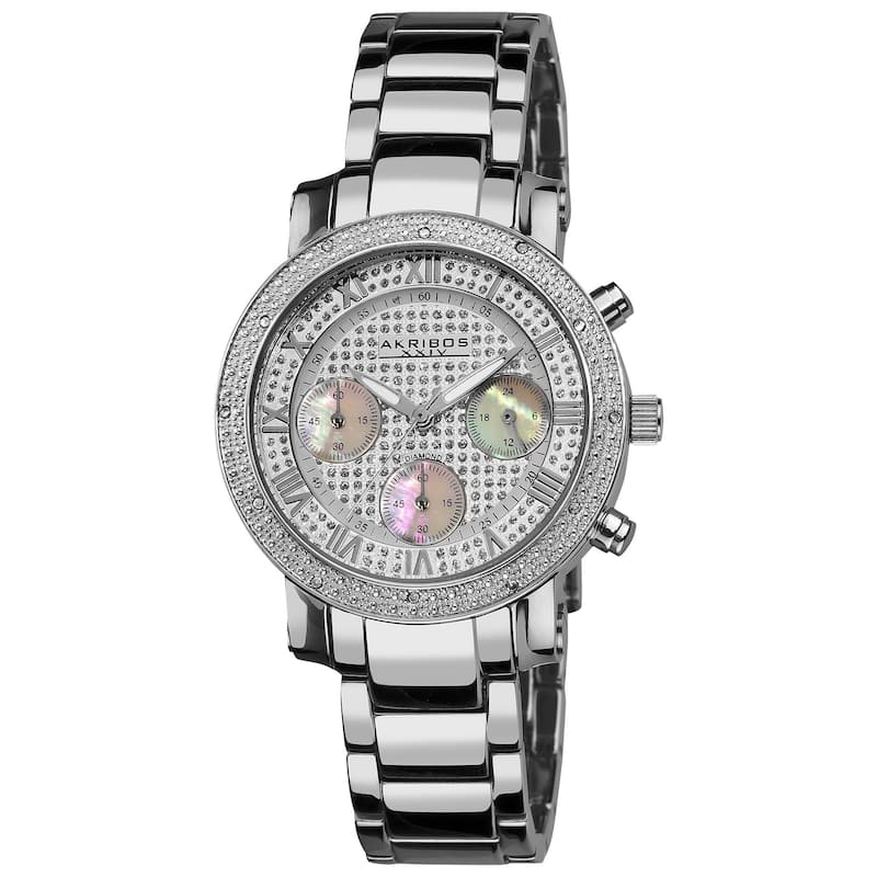 Akribos XXIV Women's Stainless Steel Diamond Multifunction Chronograph Silver-Tone Bracelet Watch - Silver-tone