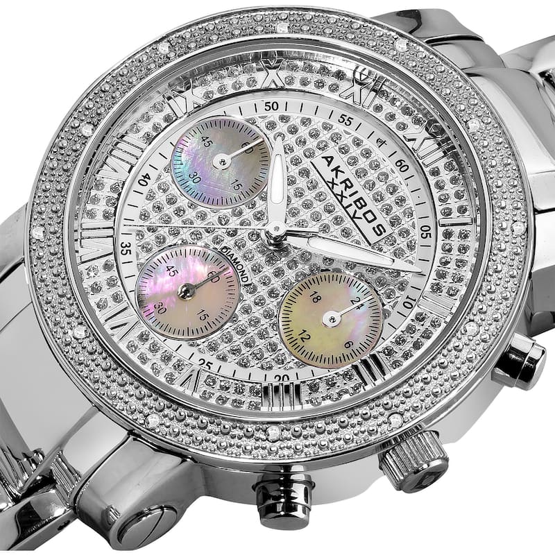 Akribos XXIV Women's Stainless Steel Diamond Multifunction Chronograph Silver-Tone Bracelet Watch