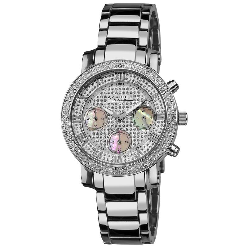 Akribos XXIV Women's Stainless Steel Diamond Multifunction Chronograph Silver-Tone Bracelet Watch