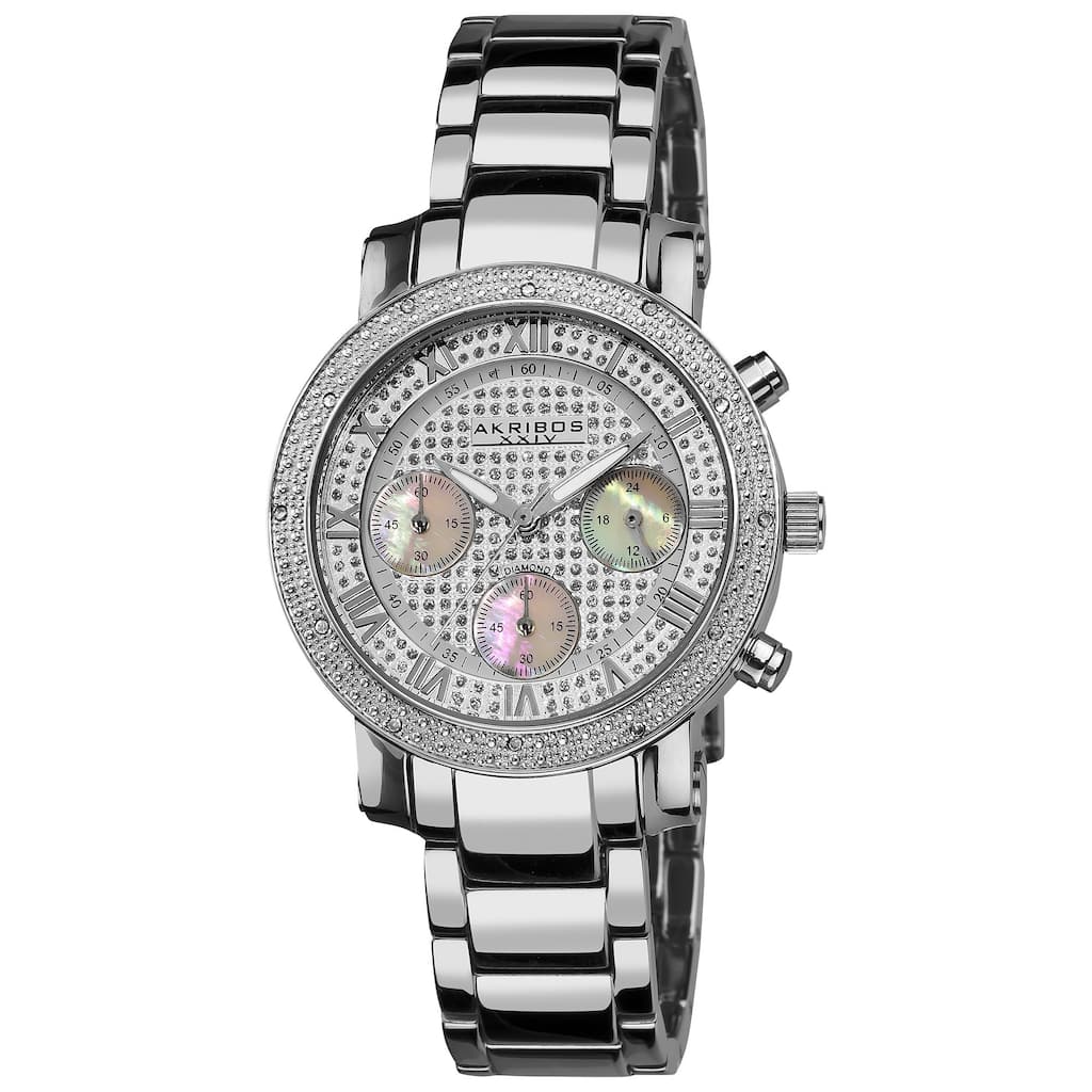 Akribos XXIV Women's Stainless Steel Diamond Multifunction Chronograph Silver-Tone Bracelet Watch